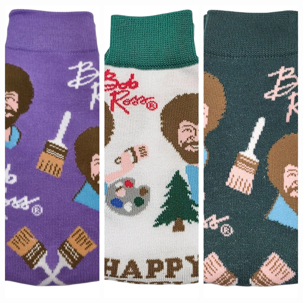 Crew Socks Bob Ross Gift Box Happy Little Trees 3 Pairs For Shoes Size 9 - 14
